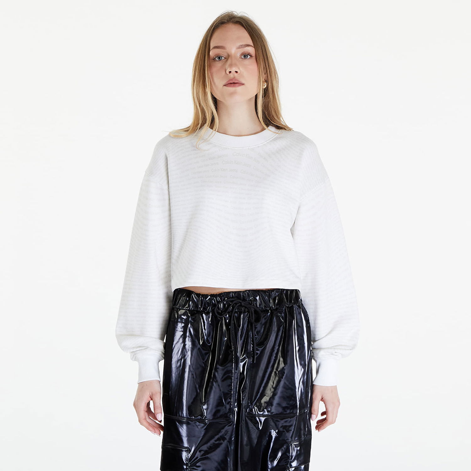 Sweatshirt CALVIN KLEIN Jeans Logo Short Crewneck Warp Logo White Hvid | J20J223072 0K9, 0
