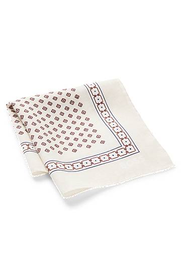 Tørklæde BOSS Digital Print Geometric Border Pocket Square Beige | 50551097, 1