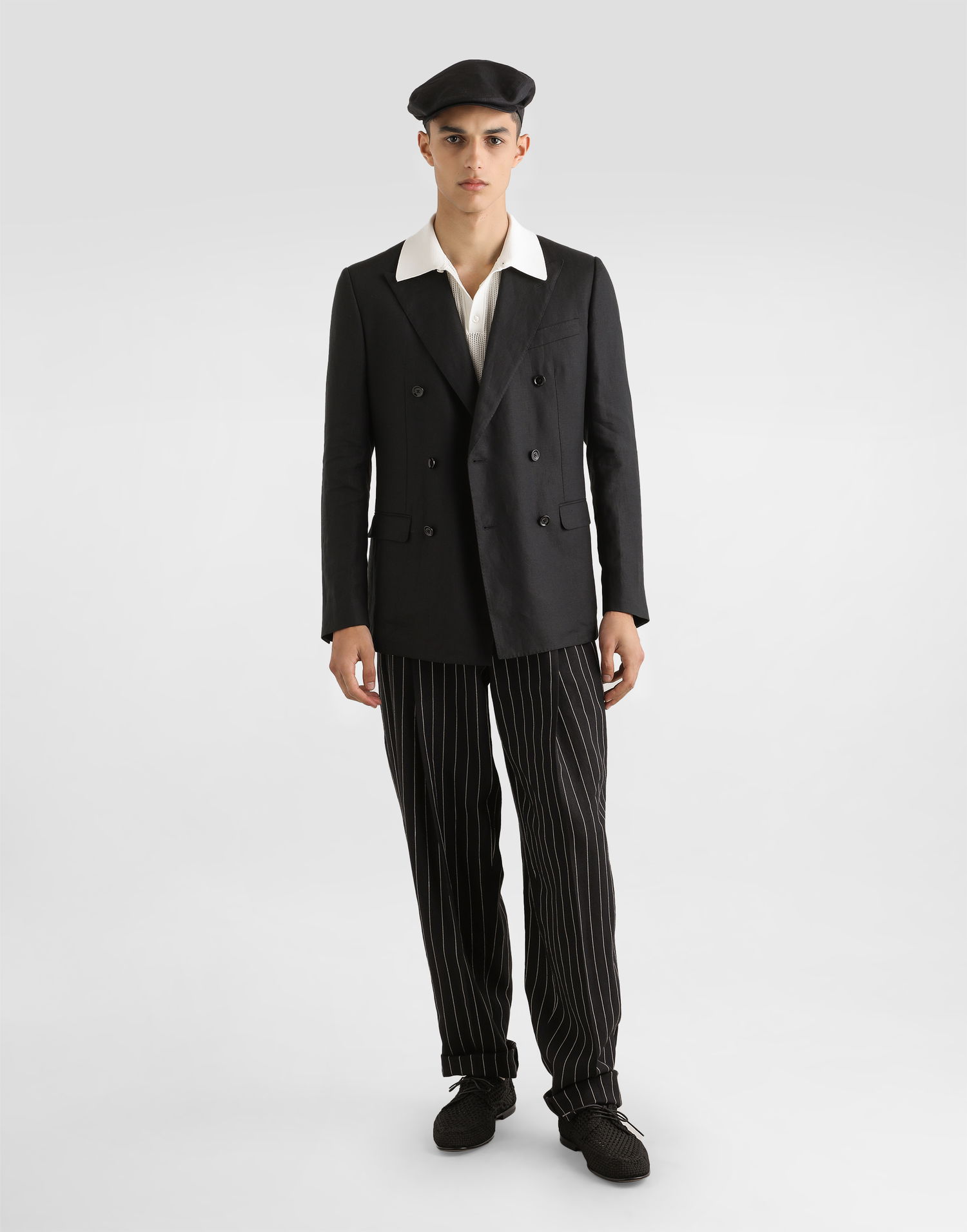 Bukser Dolce & Gabbana Dolce & Gabbana Pinstripe Linen-Blend Double Darts Pants Sort | GP10DTFR3F0S8053, 1