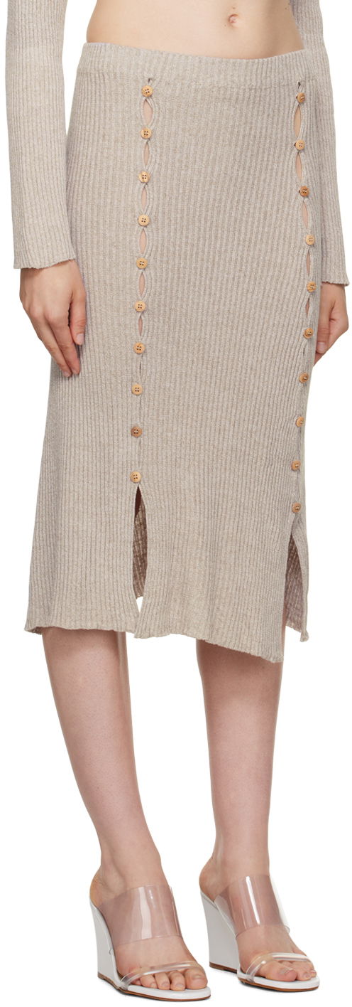 Nederdel Baserange Birgi Asymmetrical Midi Skirt Beige | SKBI-LM-AU23, 1