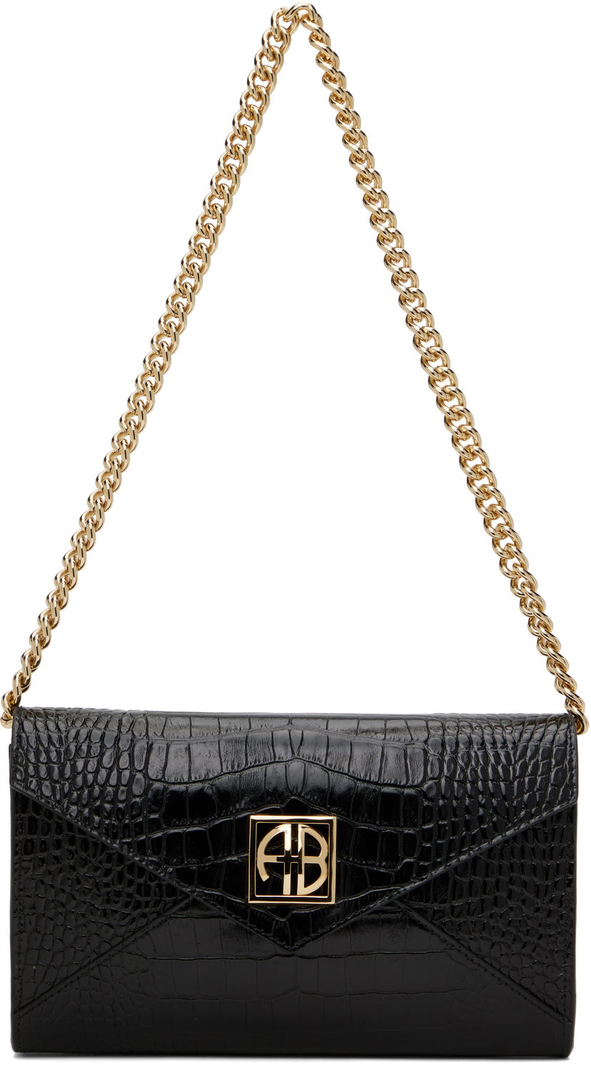 Tegnebog Anine Bing ANINE BING Small Elly Croc-Embossed Clutch Bag Sort | A-13-10469-BLK1