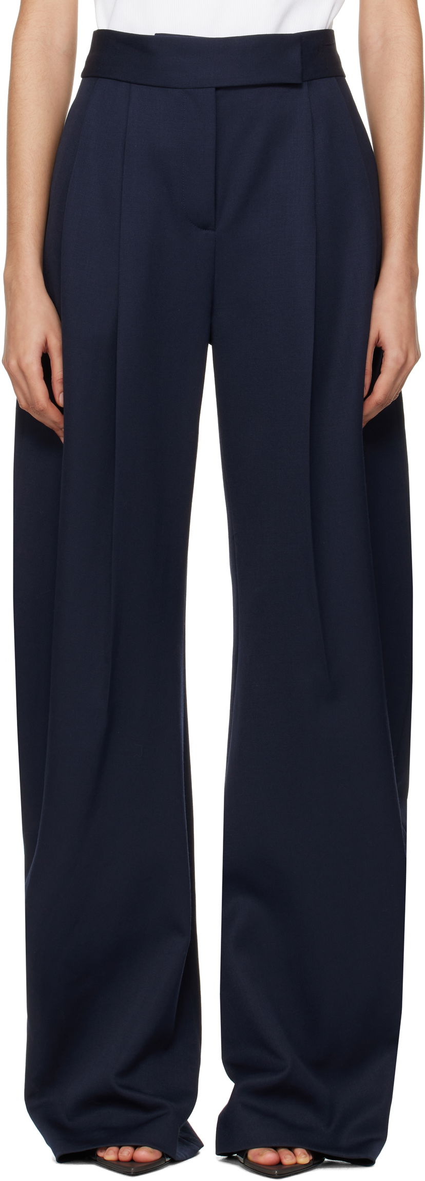 Bukser The Attico Attico Long Pleated Trousers Mørkeblå | 250WCP00102 WWW046AA