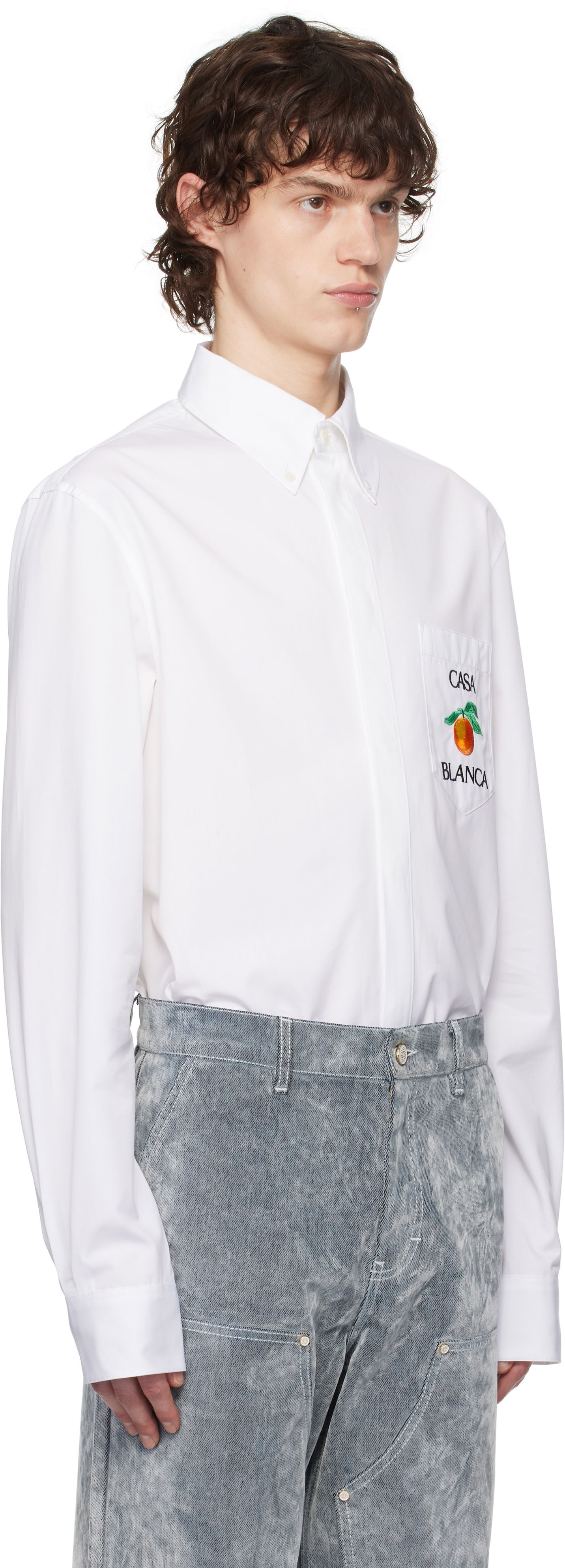 Skjorte Casablanca Casablanca Embroidered Orange Oxford Shirt Hvid | MPS25-SH-150-01, 1