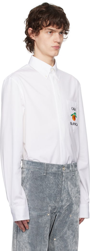 Skjorte Casablanca Casablanca Embroidered Orange Oxford Shirt Hvid | MPS25-SH-150-01, 1