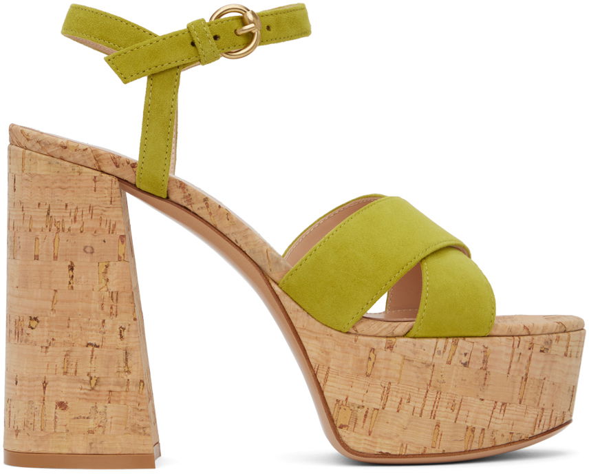 Sneakers og sko Gianvito Rossi Bebe Cork Platform Sandals Grøn | G31522.70RIC.CSG, 0