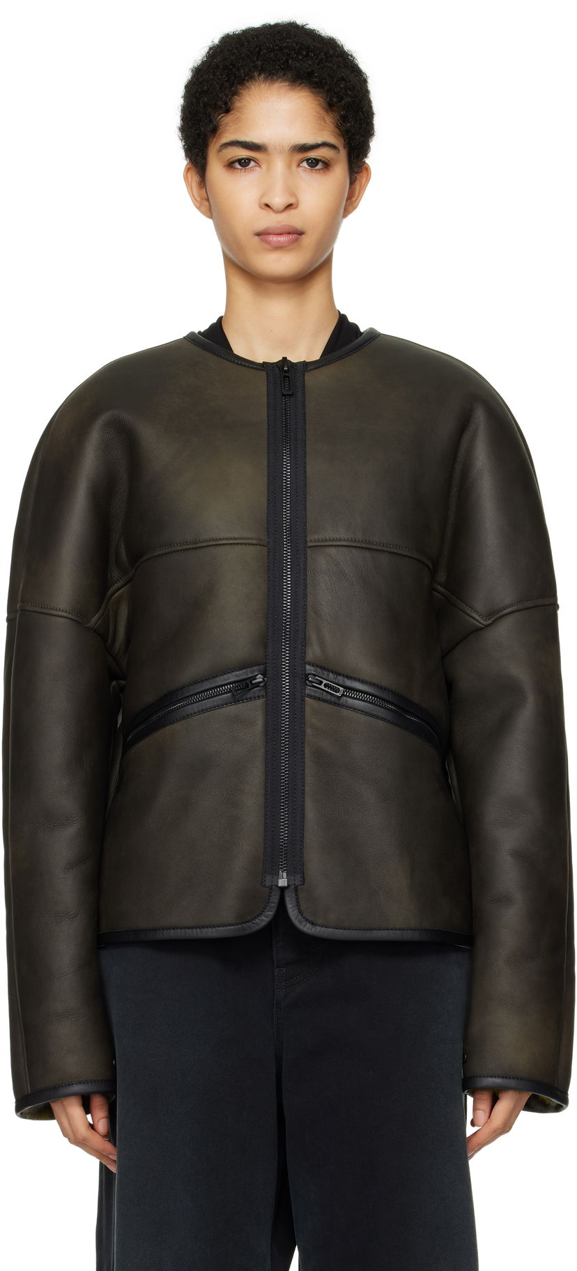 Jakke 032C Shearling Leather Jacket Grøn | F24-URL-1921-050-W