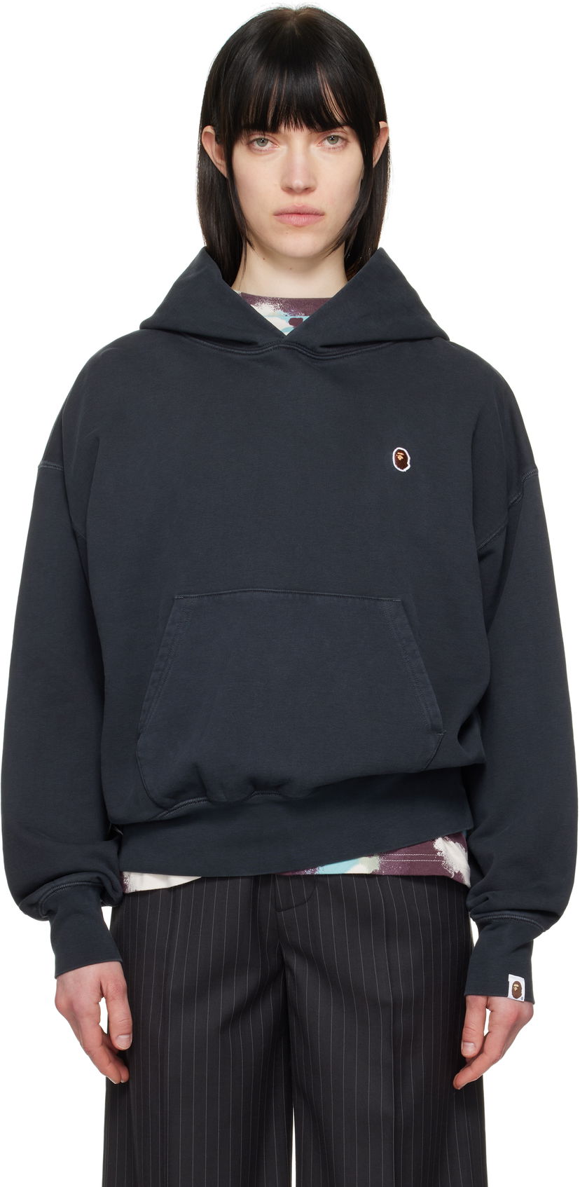 Sweatshirt BAPE A Bathing Ape One Point Pigment Dyed Oversized Hoodie Mørkeblå | 001PPL302004L