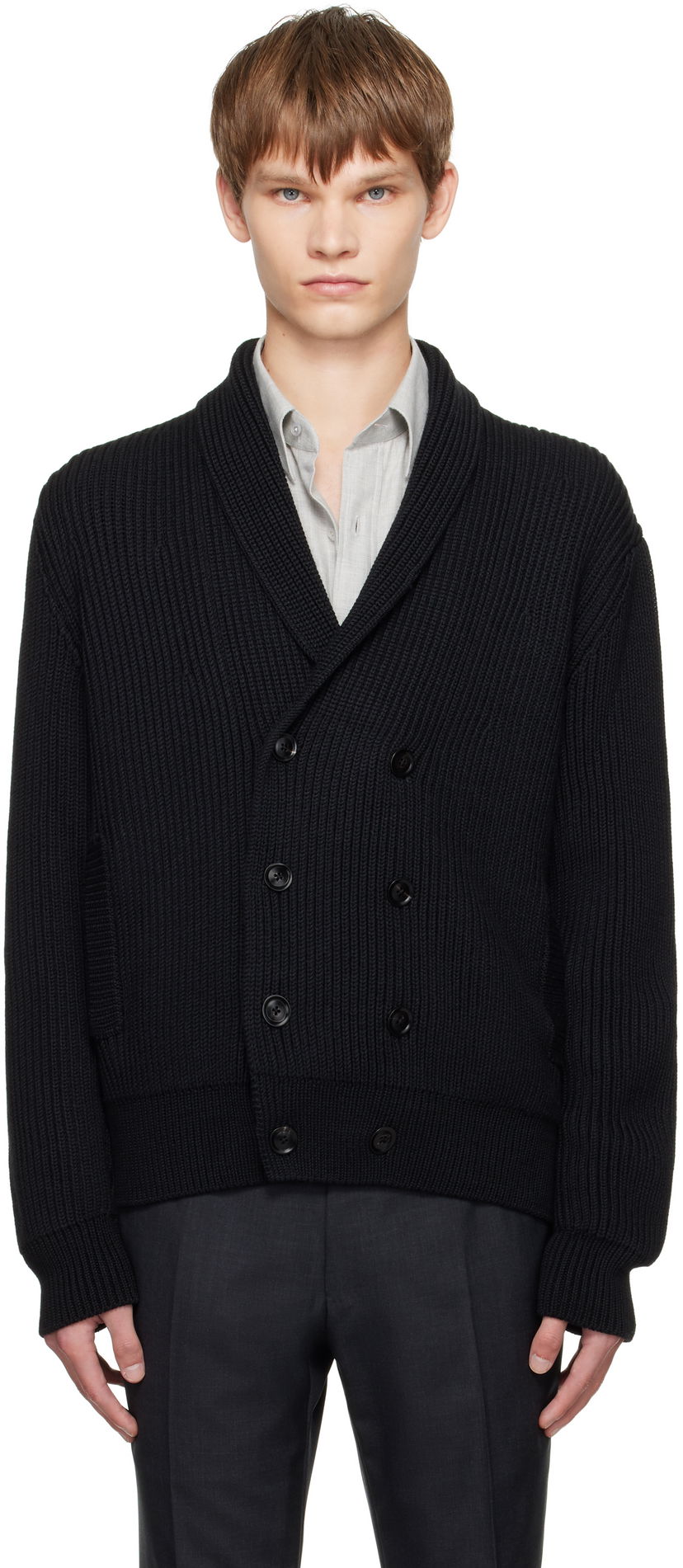Sweater Tom Ford TOM FORD Wool Silk Shawl Collar Cardigan Sort | KLL012-YMW094