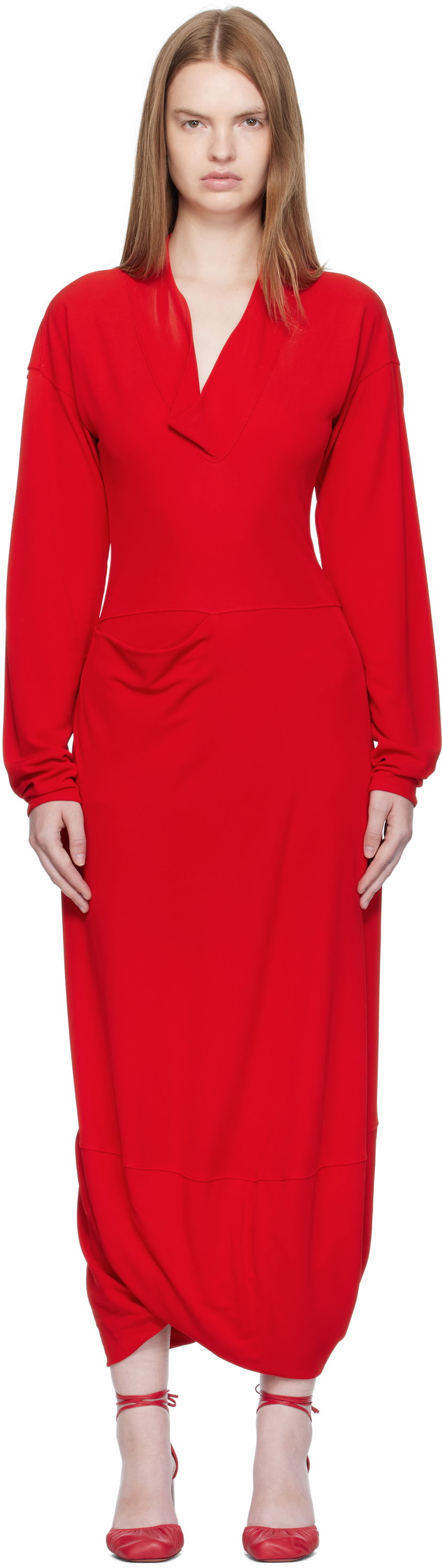 Kjole LEMAIRE LEMAIRE V Neck Maxi Dress Rød | DR1127 LJ1040
