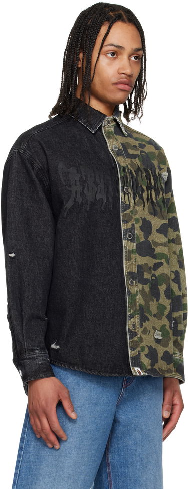 Skjorte BAPE A Bathing Ape 1st Camo Destroyed Denim Shirt Grøn | 001SHL301312M, 1