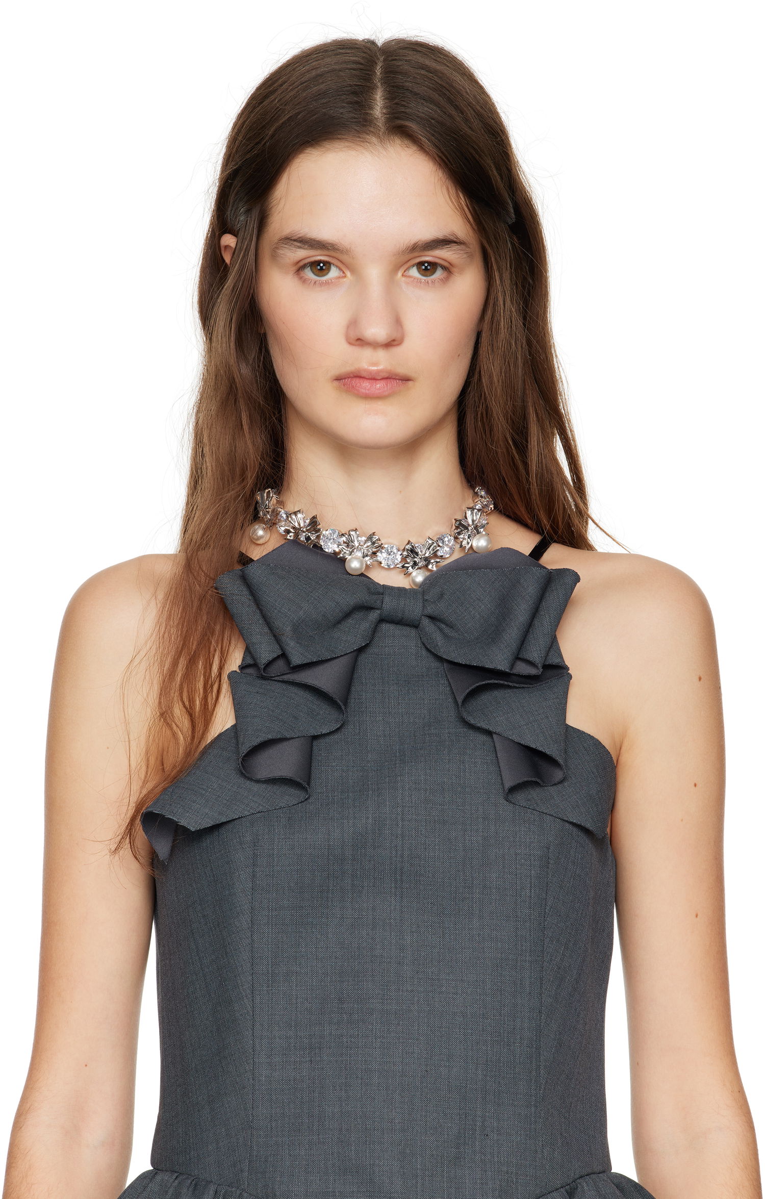 Halskæde SHUSHU/TONG SHUSHU/TONG YVMIN Edition Pearl Bow Knot Crystal Chain Necklace Metalisk | 23340WHT00NN, 1