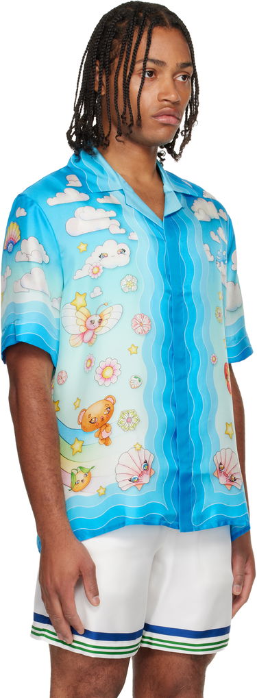 Skjorte Casablanca Cuban Collar Short Sleeve Shirt Blå | M-AW25-SH-003-04, 3