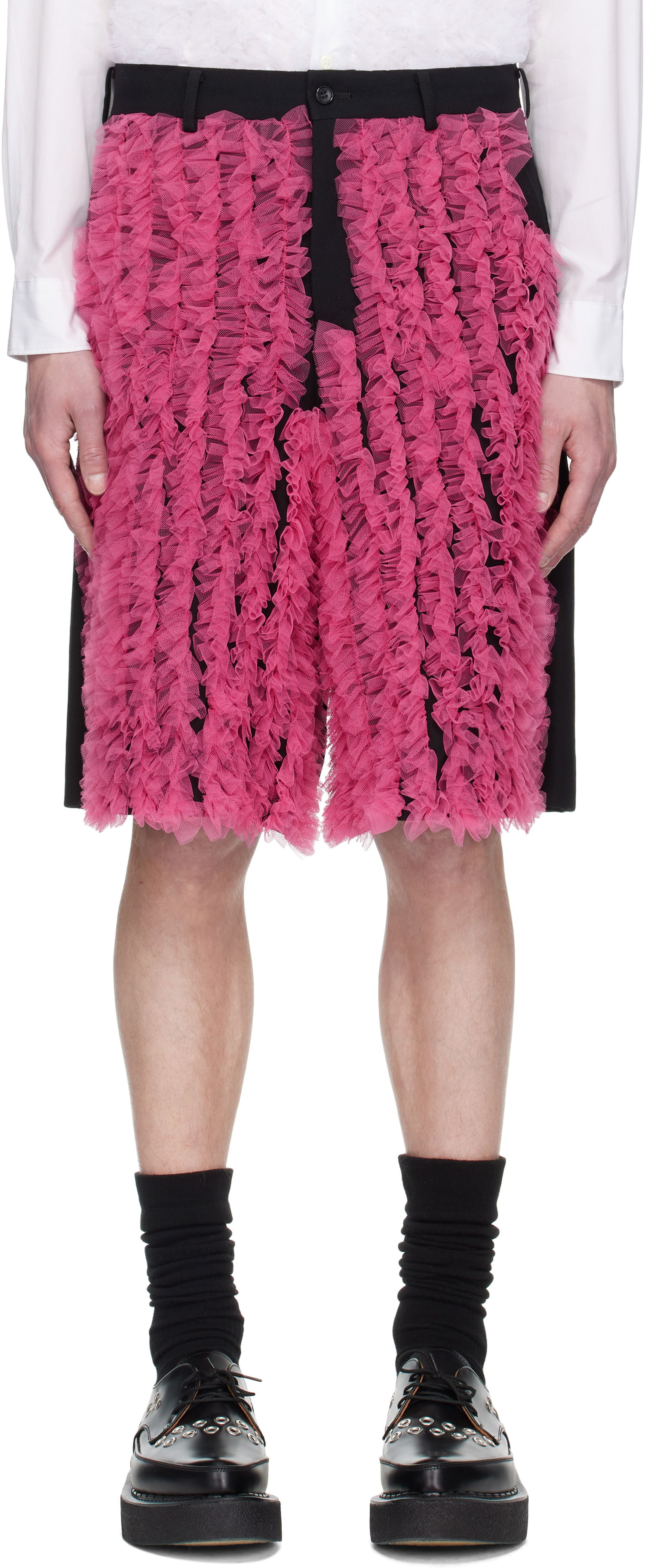 Shorts Comme des Garçons Comme des Garçons Homme Plus Gabardine and Tulle Shorts Lyserød | PO-P063-051, 0