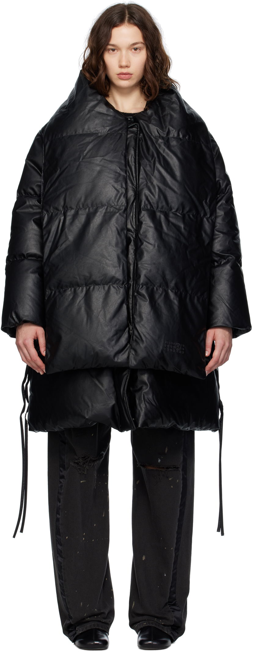 Puffer jakke Maison Margiela MM6 Maison Margiela Faux-Leather Puffer Jacket Sort | S52AA0193 S53057