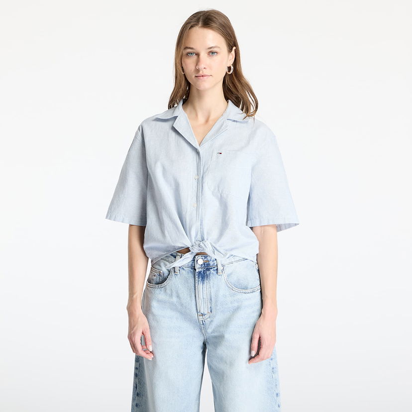 Skjorte Tommy Hilfiger Tommy Jeans Women's Cropped Linen Short Sleeve Shirt Blå | DW0DW20286 0A8