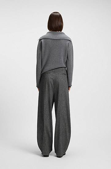 Bukser BOSS Oversized-fit Trousers with Structured Stretch Fabric Grå | 50548212, 1