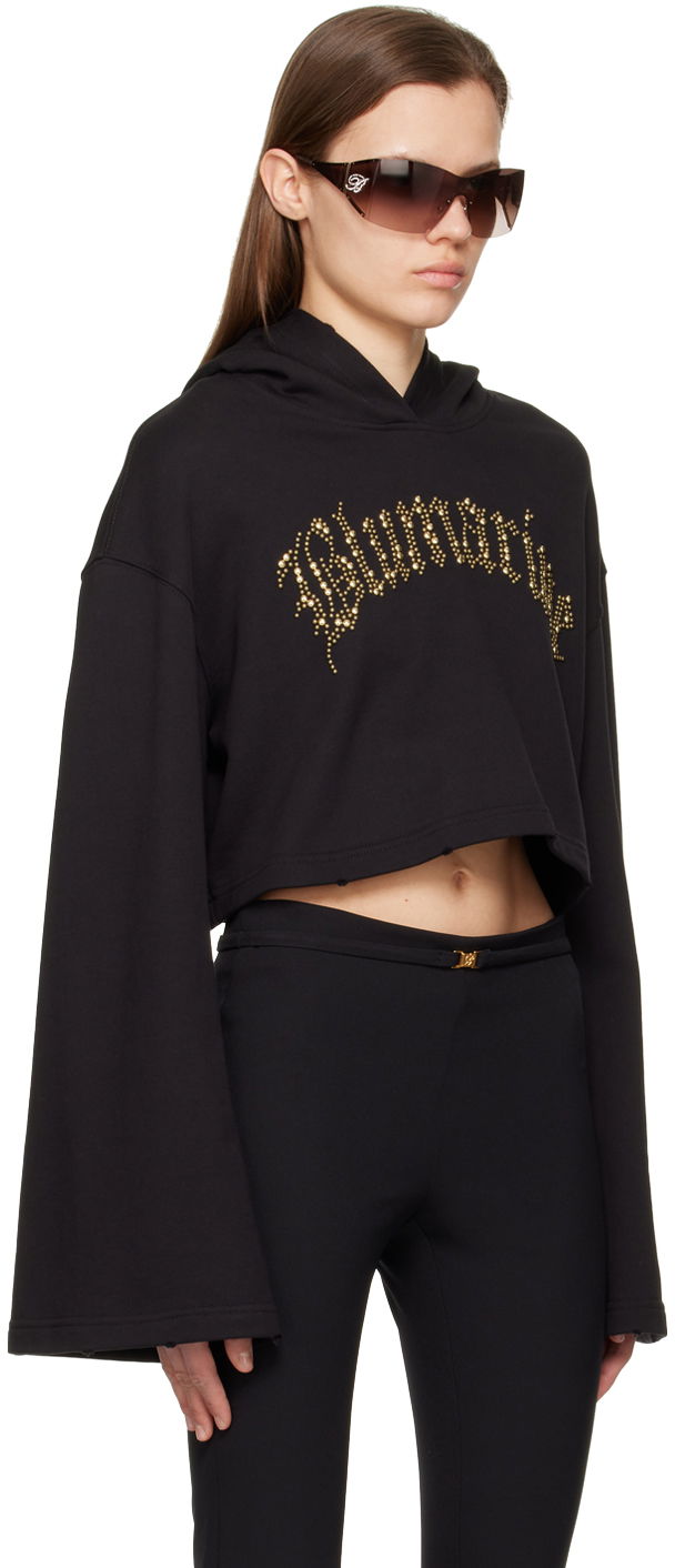 Sweatshirt Blumarine Blumarine Cropped Embellished Hoodie Sort | P322F017A, 1