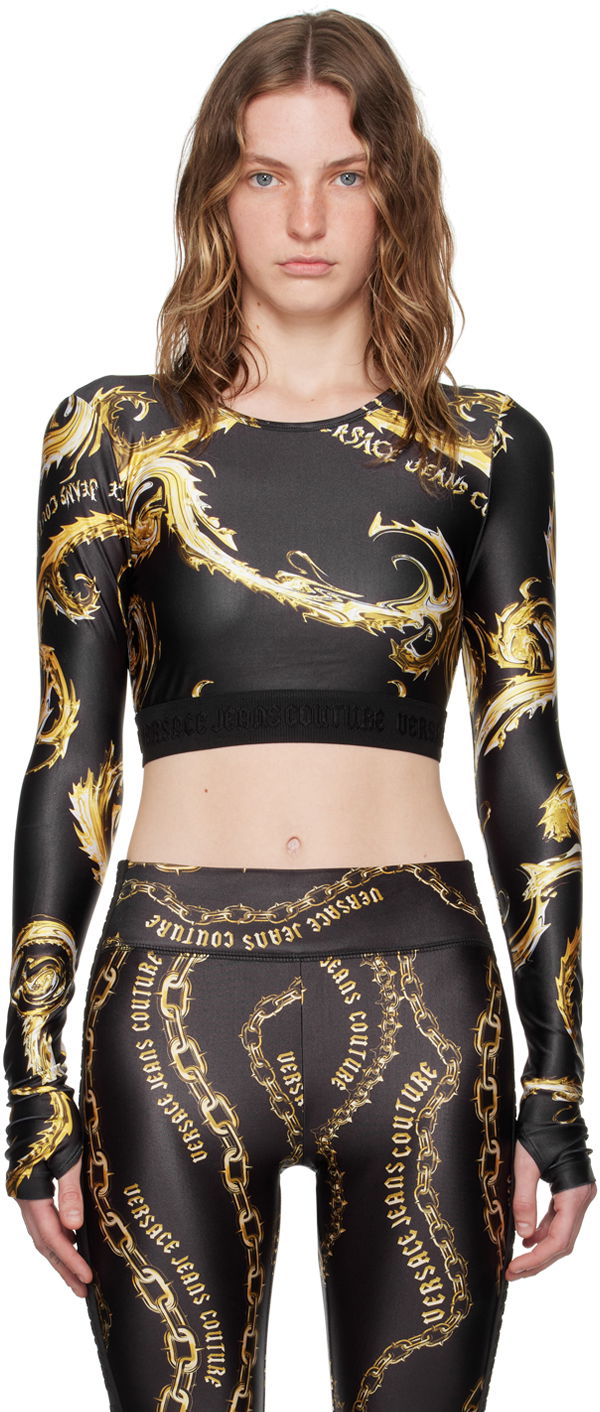 T-shirt Versace Jeans Couture Black & Gold Chromo Couture Long Sleeve T-Shirt Sort | E77HAH218_EJS360, 0