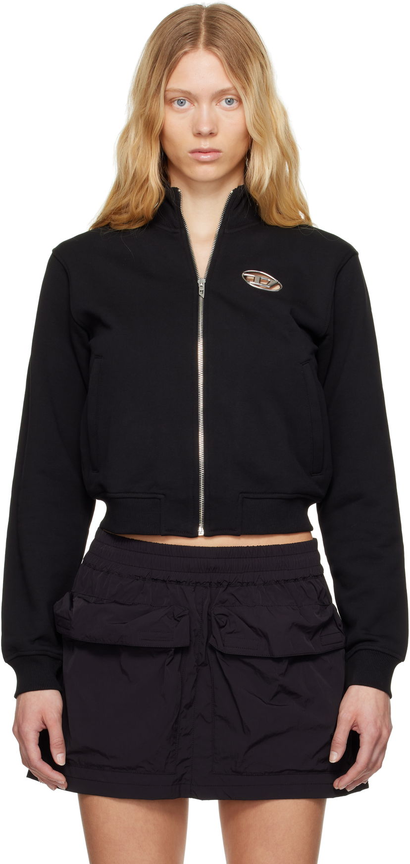 Sweatshirt Diesel Diesel F-Flacin Cropped Track Jacket Sort | A16842 0BMBJ