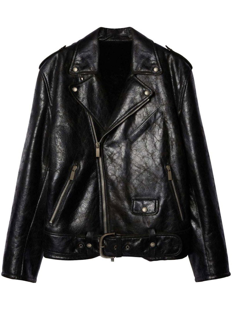 Bomberjakke Off-White Crinkled Leather Biker Jacket Sort | OMJL004F23LEA0011000