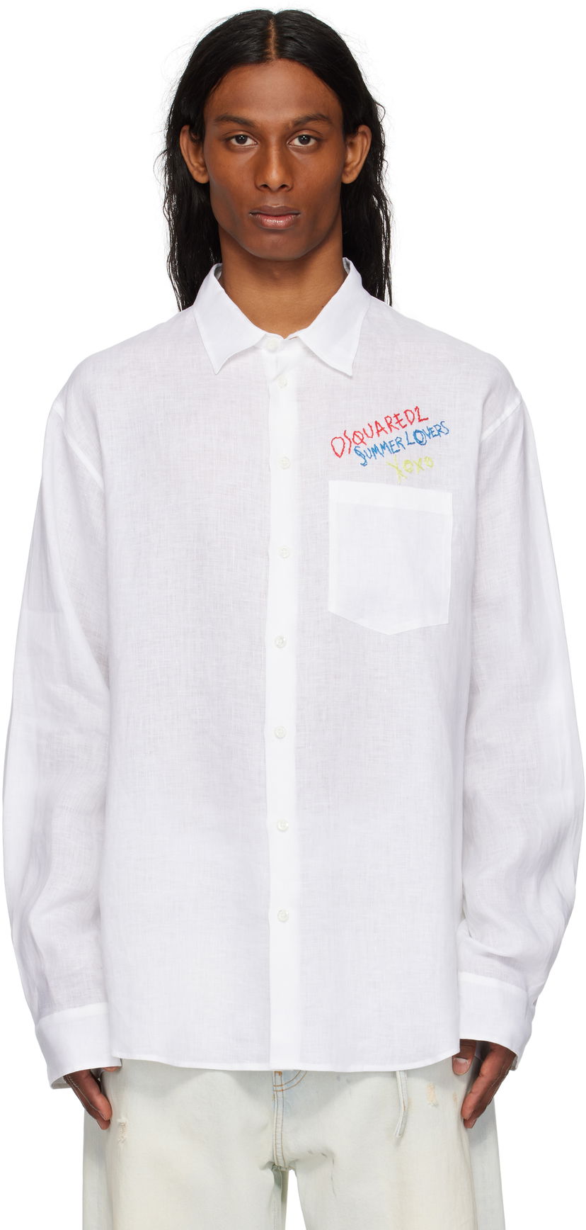 Skjorte DSQUARED2 Dsquared2 'Summer Lovers' Oversized Linen Shirt Hvid | S78DM0048-D35294-100