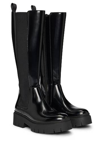 Kjole BOSS Faux Leather Knee-High Chelsea Boots Sort | 50529861, 0