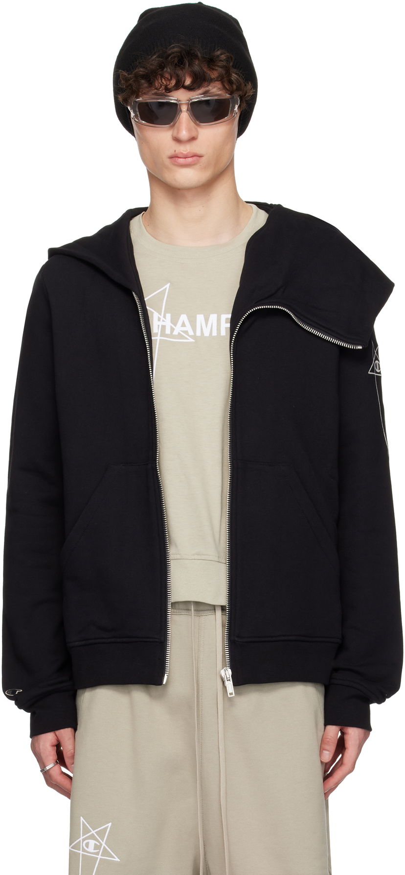 Sweatshirt Rick Owens Rick Owens Champion Edition Mountain Hoodie Sort | CM01E1665 CHFE FELPA