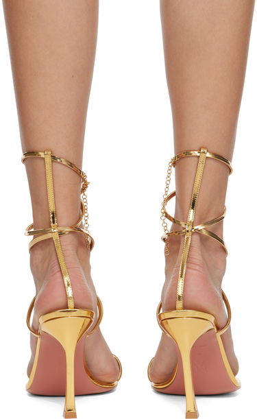 Tilbehør Amina Muaddi Amina Muaddi Henson Thong Lace Up Heeled Sandals Metalisk | HENSON THONG LACE UP SR MI, 1