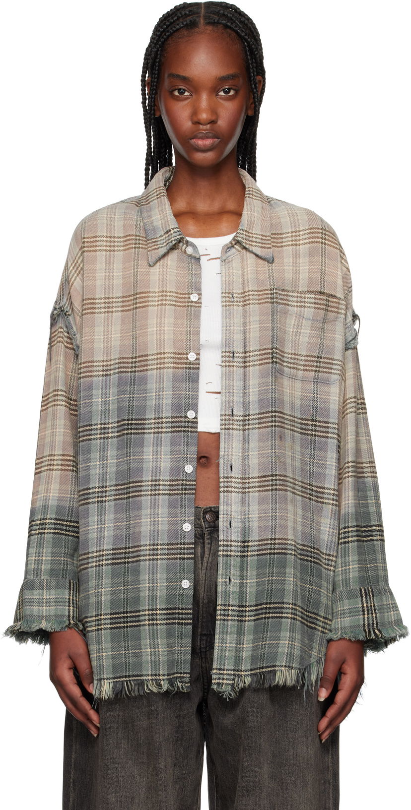 Skjorte R13 R13 Shredded Seam Drop Neck Plaid Shirt Flerfarvet | R13WR075-R458B