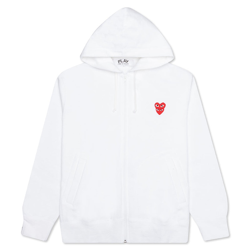Sweatshirt Comme des Garçons Stacked Heart Zip Hoodie Hvid | AZ-T293-051-2