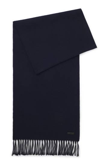 Tørklæde BOSS Wool Scarf with Twisted Fringes Mørkeblå | 50517218