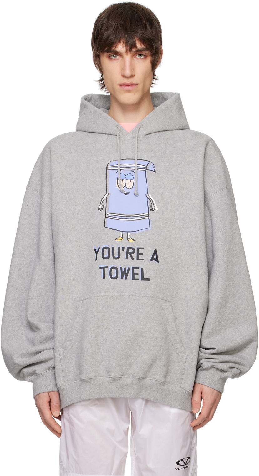 Sweatshirt VETEMENTS Vetements Runway 'You're A Towel' Oversized Hoodie Grå | UA66HD680G