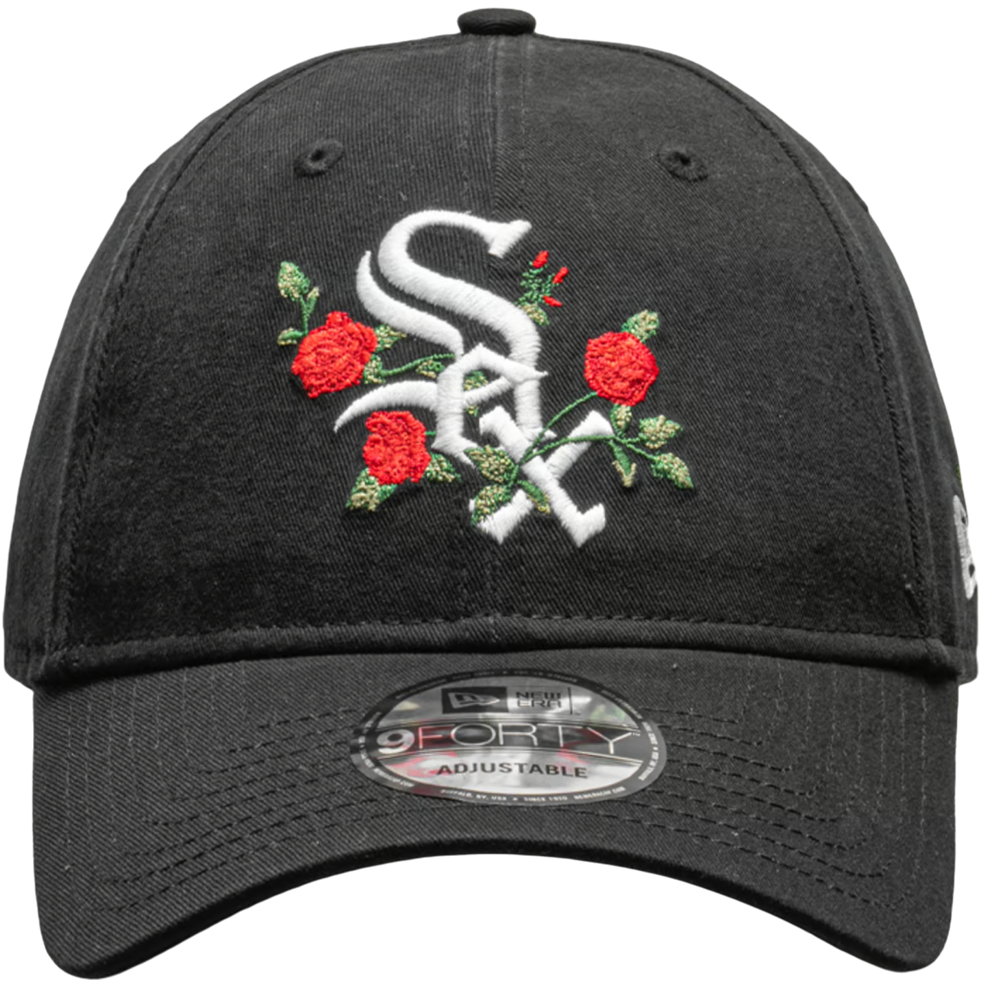 Kasket New Era Chicago White Sox New Era 9FORTY Flower Embroidered Adjustable Cap Sort | 60579746, 1