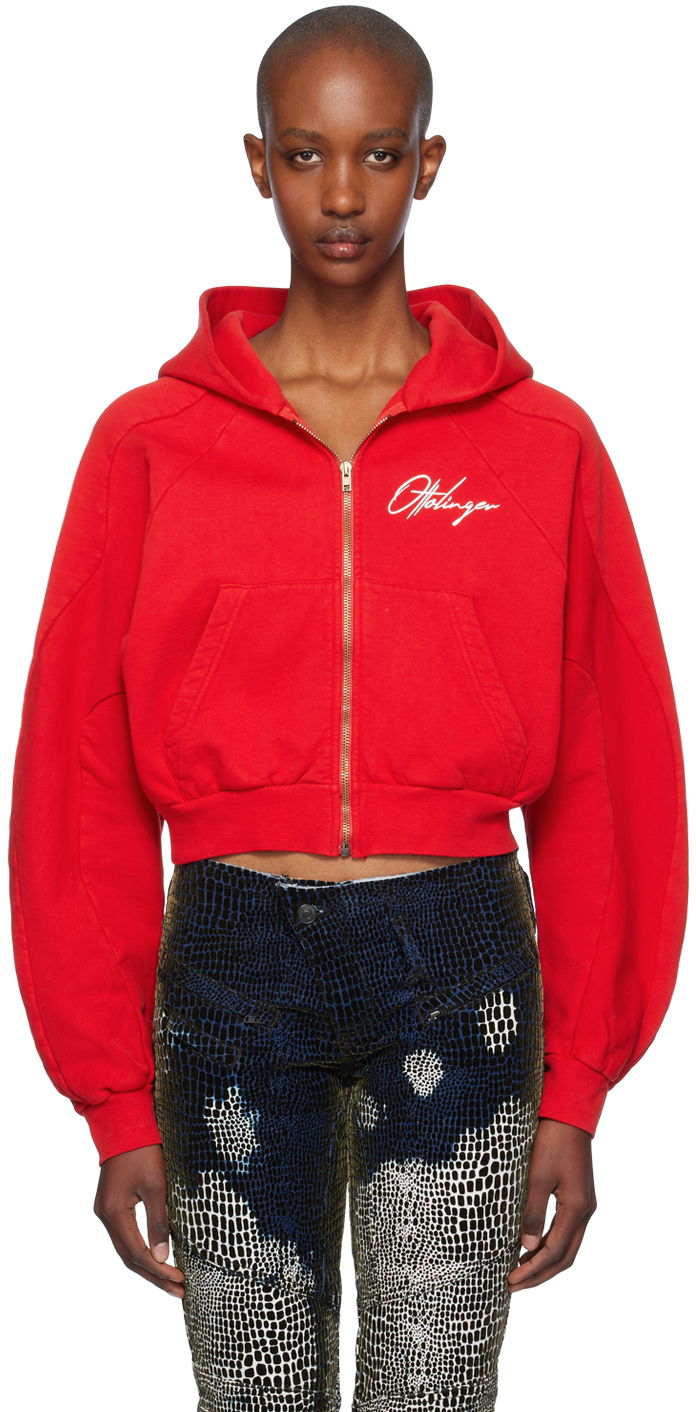 Sweatshirt Ottolinger Ottolinger Multiline Zip Cropped Hoodie Rød | 1150202621