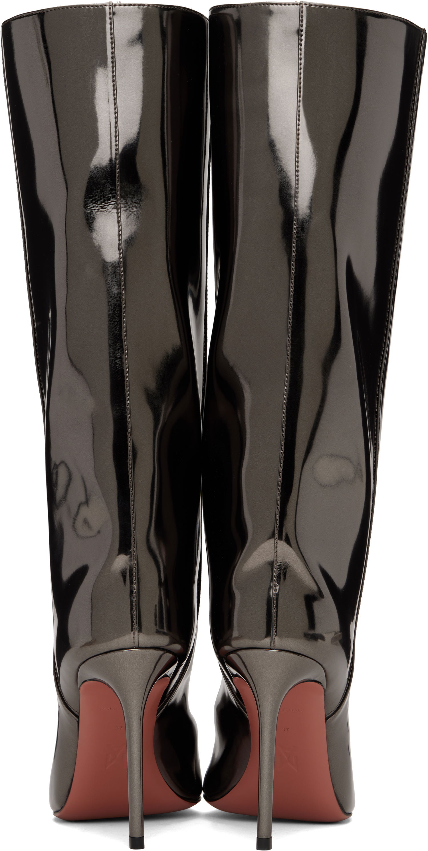 Sneakers og sko Amina Muaddi Fiona 95 Metallic Leather Tall Boots Sort | FIONA BOOT 95, 1