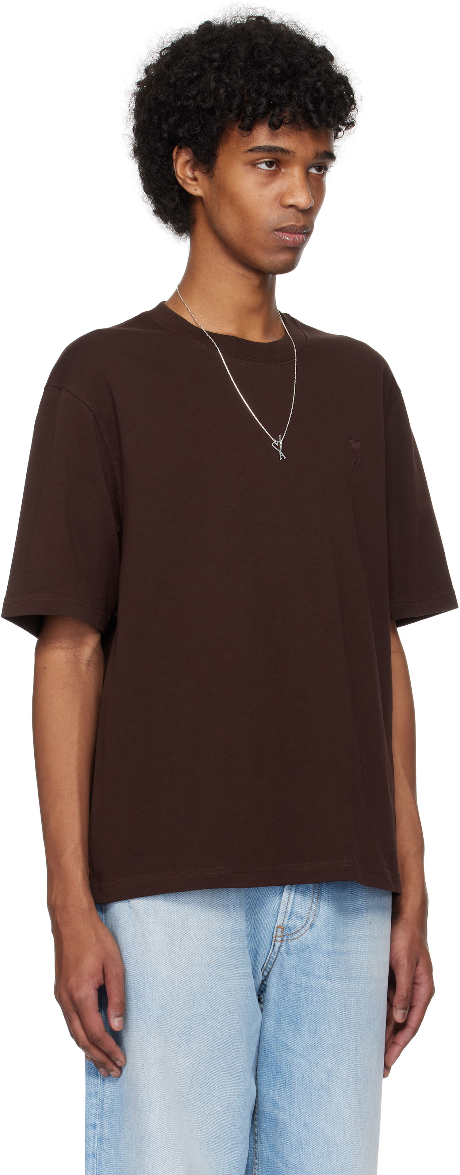 T-shirt AMI AMI Paris Cotton Tonal Ami de Coeur T-Shirt Brun | UTS074.726, 1