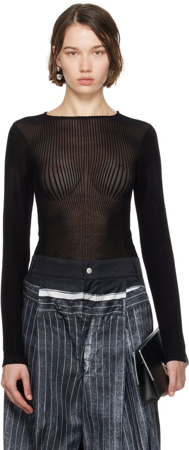 Krop Jean Paul Gaultier Jean Paul Gaultier 'The Morphing Pinstripes' Sheer Bodysuit Sort | 24/31-F-BD055-T570-0000, 0