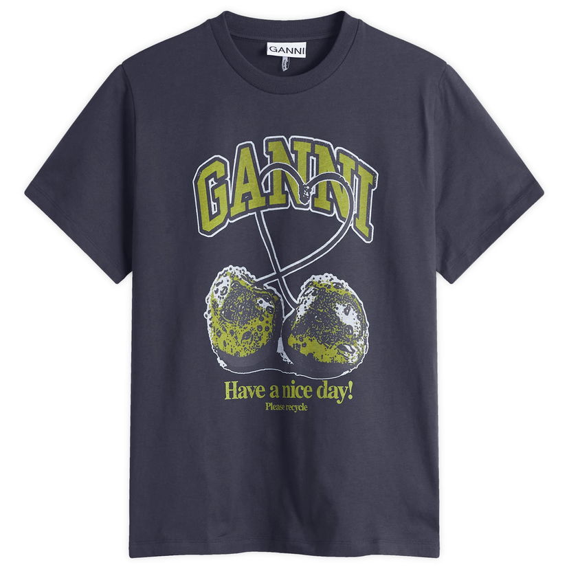T-shirt GANNI GANNI Relaxed Fit Graphic T-Shirt with Cherries Print Mørkeblå | T4292-252