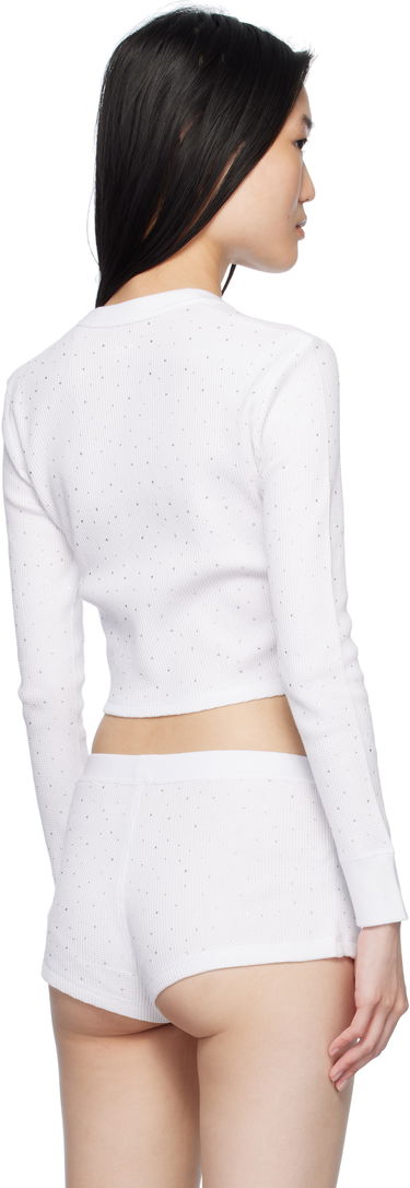 Sweater Alexander Wang White Crystal Hotfix Long-Sleeve Waffle Cardigan Hvid | 8C4245810T, 2