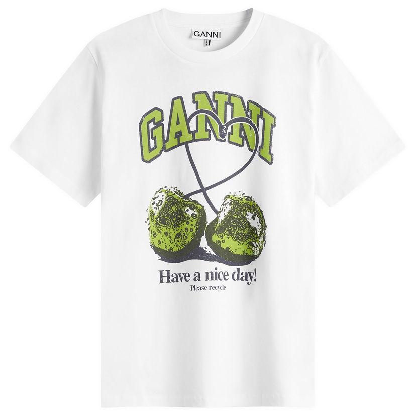 T-shirt GANNI GANNI Cherry Relaxed T-Shirt, Size Large Hvid | T4291-151