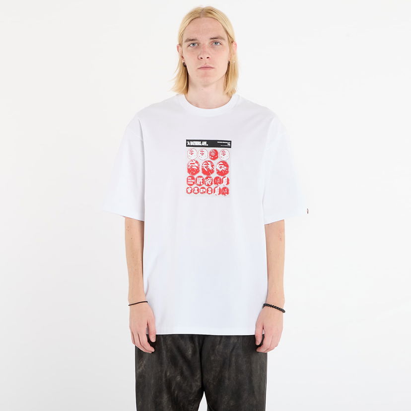 T-shirt BAPE T-shirt Sticker Graphic Relaxed Fit M Hvid | 001TEL801319MWHT