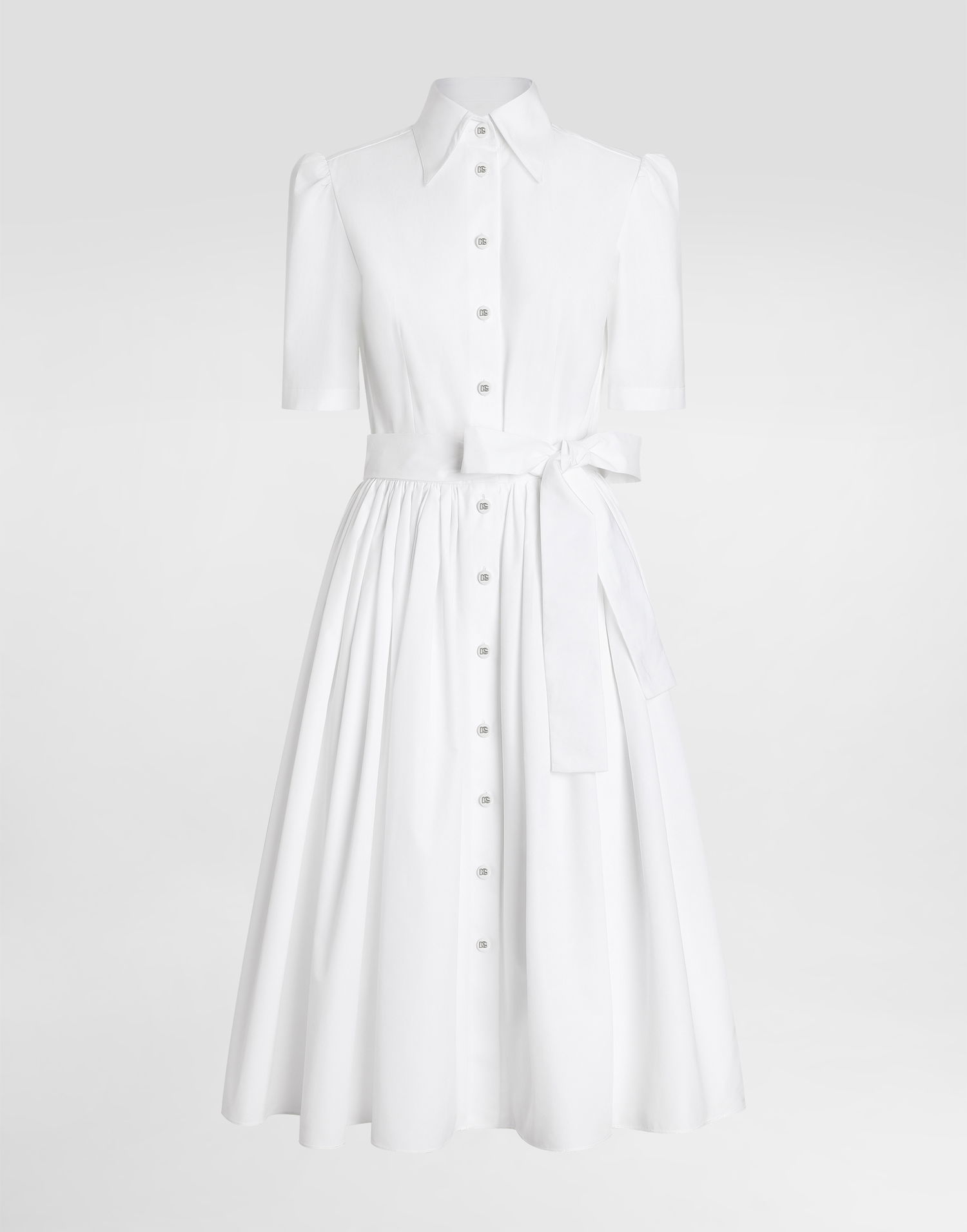 Kjole Dolce & Gabbana Dolce & Gabbana Cotton Calf-Length Shirt Dress Hvid | F6AGMTFU61AW0800, 0
