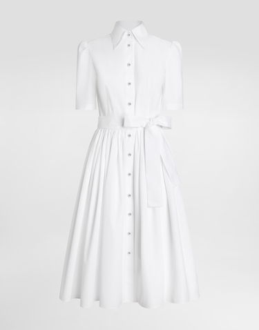 Kjole Dolce & Gabbana Dolce & Gabbana Cotton Calf-Length Shirt Dress Hvid | F6AGMTFU61AW0800, 0