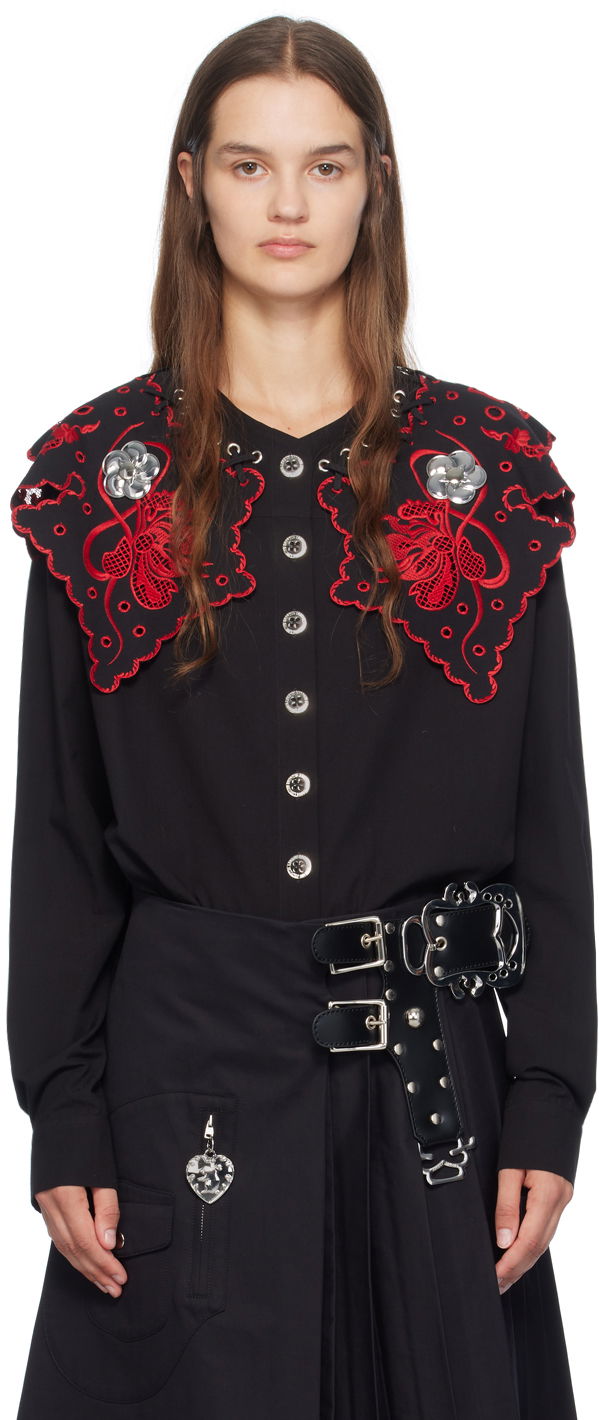 Skjorte Chopova Lowena Marlin Embroidered Detachable-Collar Shirt Sort | 2243