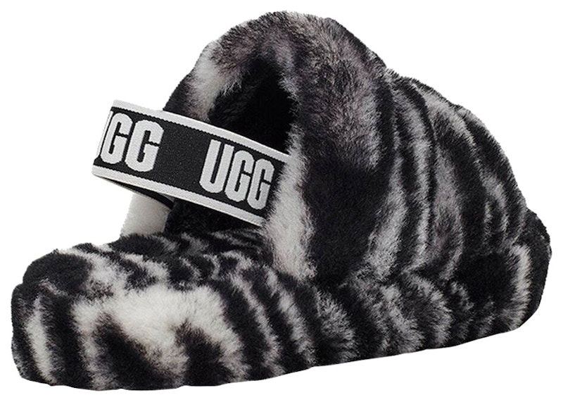 Sneakers og sko UGG UGG Fluff Yeah Slide Zebra Kids Slippers Sort | 1116156K-BWHT, 0