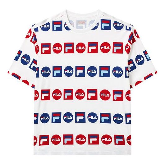 T-shirt FILA Logo Full Print Loose T-Shirt Hvid | F51M128154F-WT