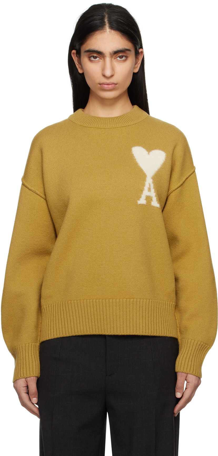 Sweater AMI AMI Paris Wool Ami de Coeur Sweater Gul | UKS090.KN0090