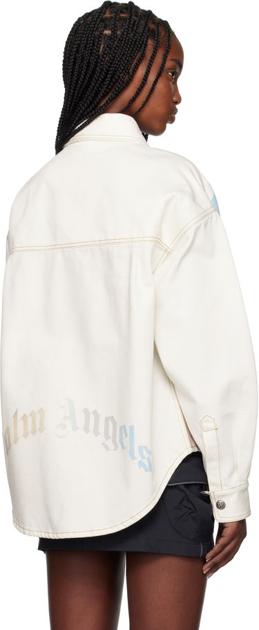 Skjorte Palm Angels Palm Angels Sunrise Palm Denim Overshirt Hvid | PWYD023S25DEN0010384, 2