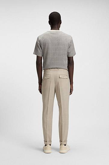 Bukser BOSS Men's Tapered Fit Micro-Patterned Virgin Wool Trousers Beige | 50545822, 1