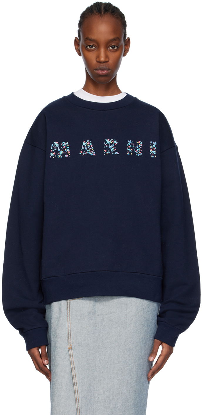 Sweatshirt Marni Printed Sweatshirt Mørkeblå | FUMU0074PD USCW22